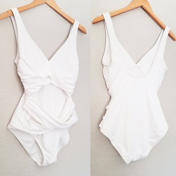 Tommy Bahama Pearl Wrap-Front One-Piece Swimsuit White Size 10 Summer Pool Beach - Picture 4 of 15